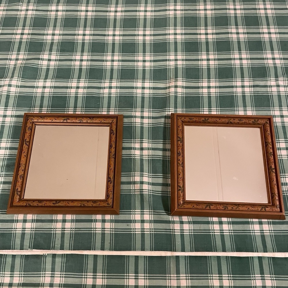 Vintage Home Interiors Floral Framed Mirrors Set of 2 Wall Decor 7.5"x7.5"